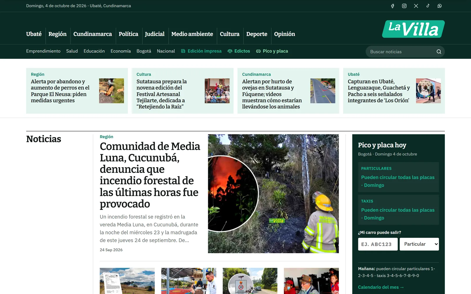 Portada del Periódico La Villa con noticias de la región y el módulo de pico y placa