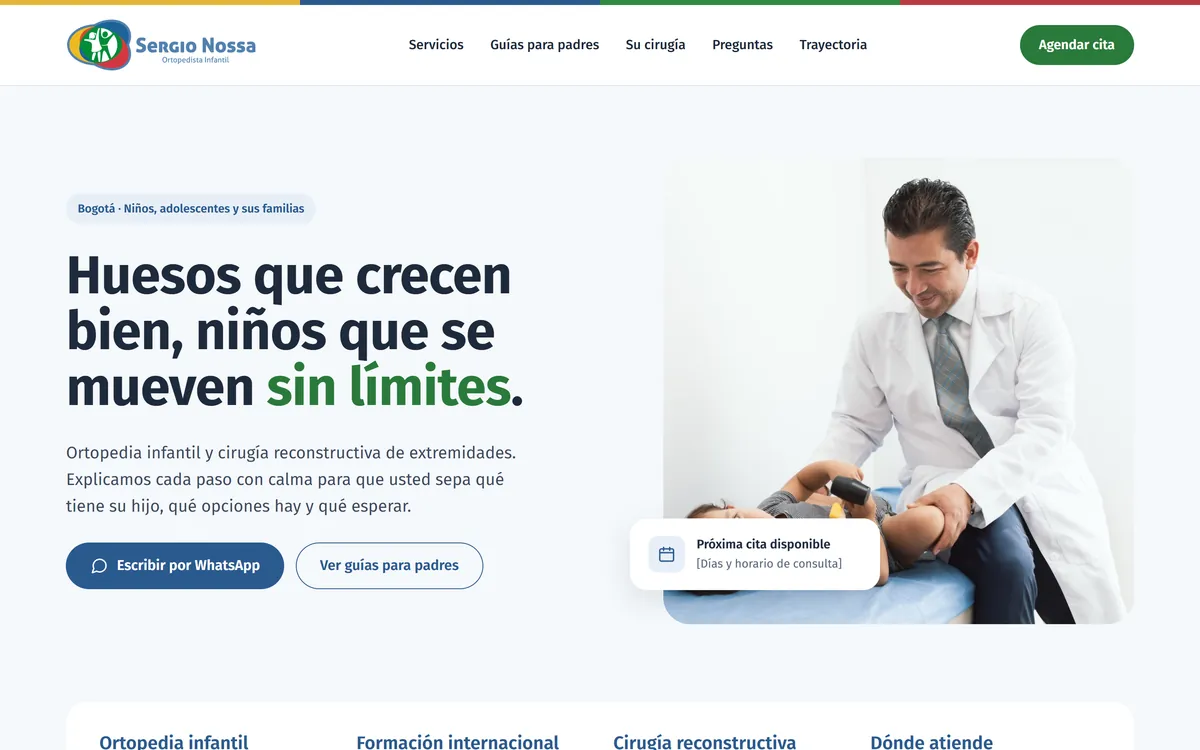 Portada del sitio web del Dr. Sergio Nossa, ortopedista infantil