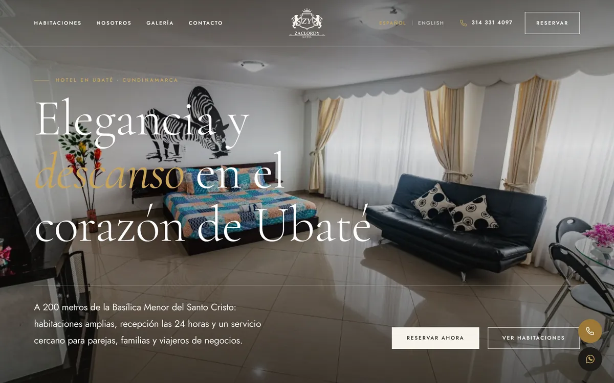 Portada del sitio web del Hotel Zaclordy